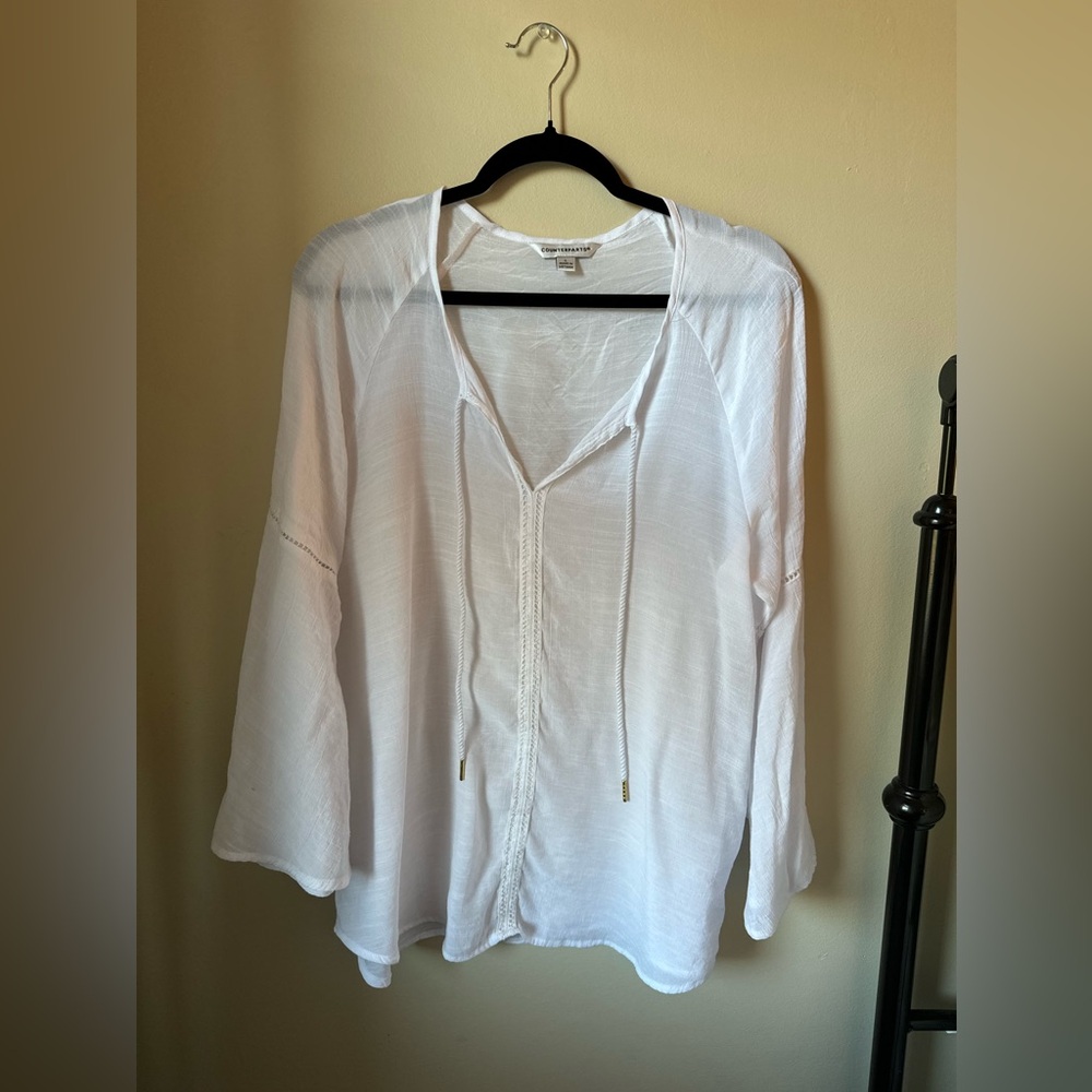 Counterparts White Gauze Linen Blouse - White - Size L